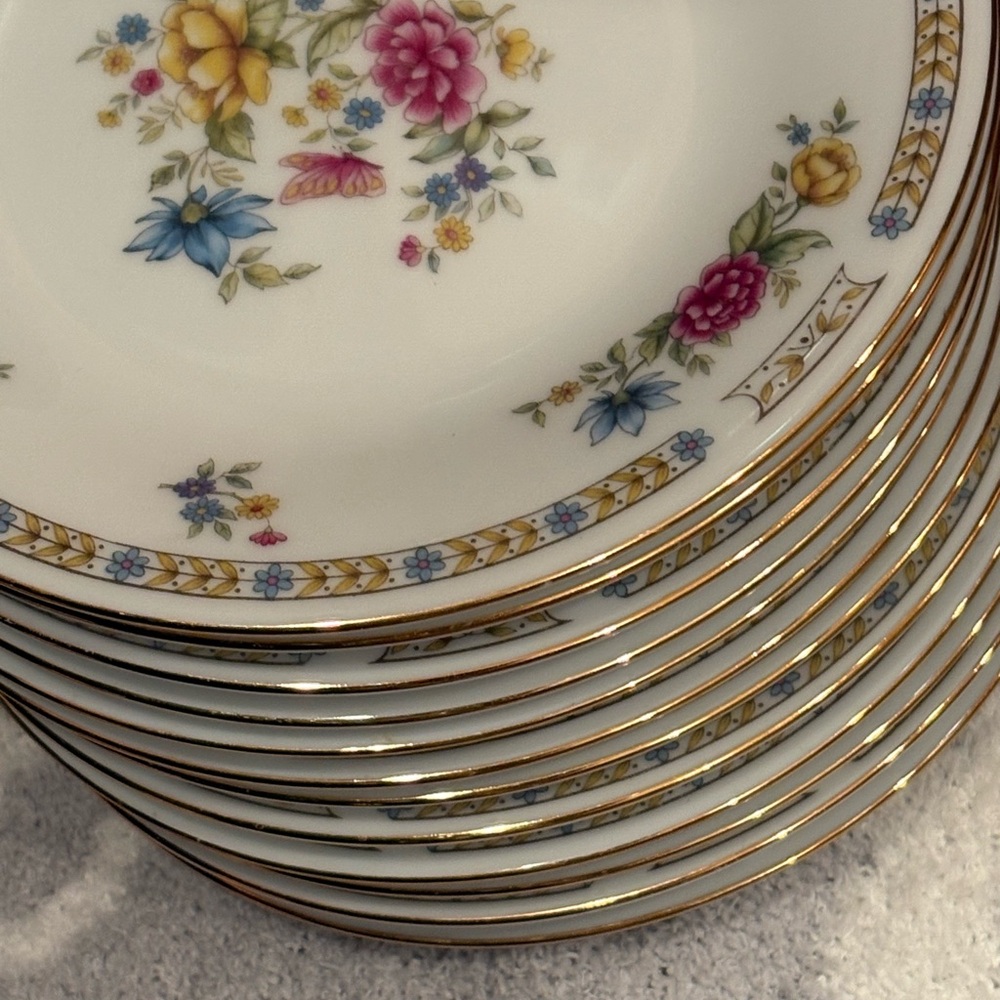 Vintage Liling Fine China Yung Shen Ling Rose Salad plates-set of 12-7.5 in